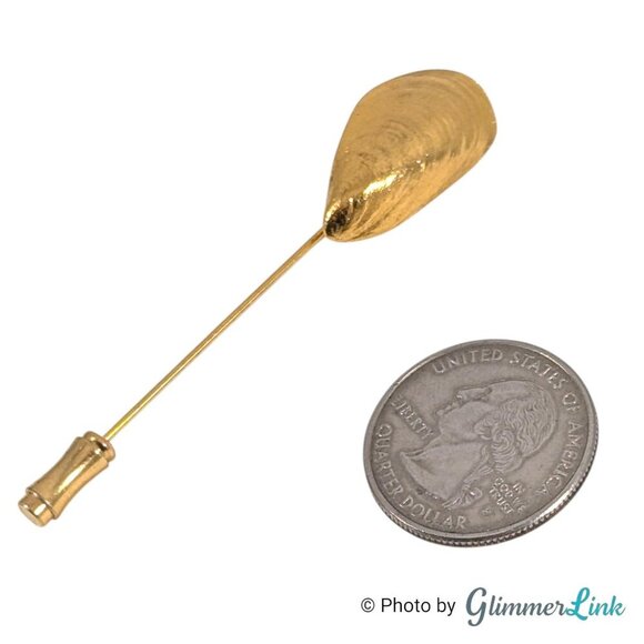 Vintage Crown Trifari Mussel Shell Gold Tone Stick Pin - Picture 7 of 11